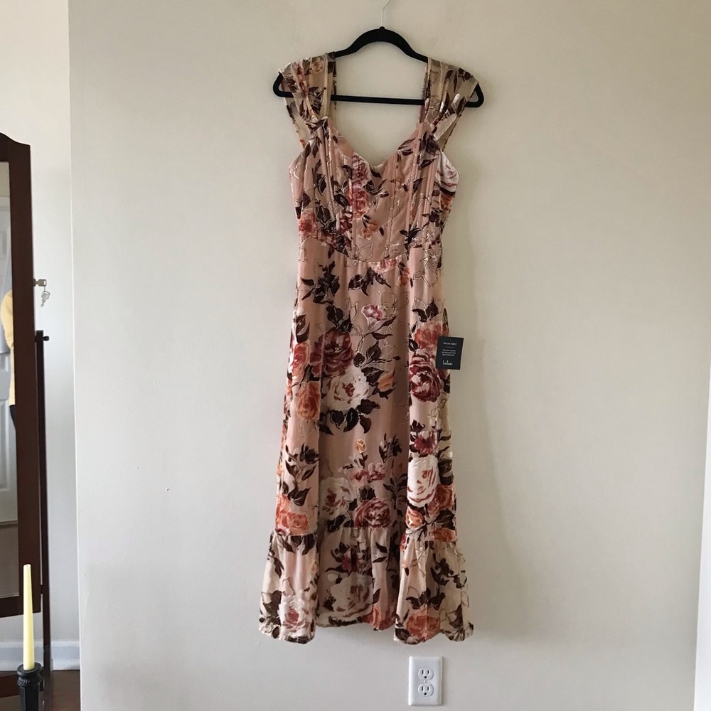 Lulus Composed Beauty Blush Pink Burnout Velvet Floral Midi Dress, NWT - Picture 4 of 16